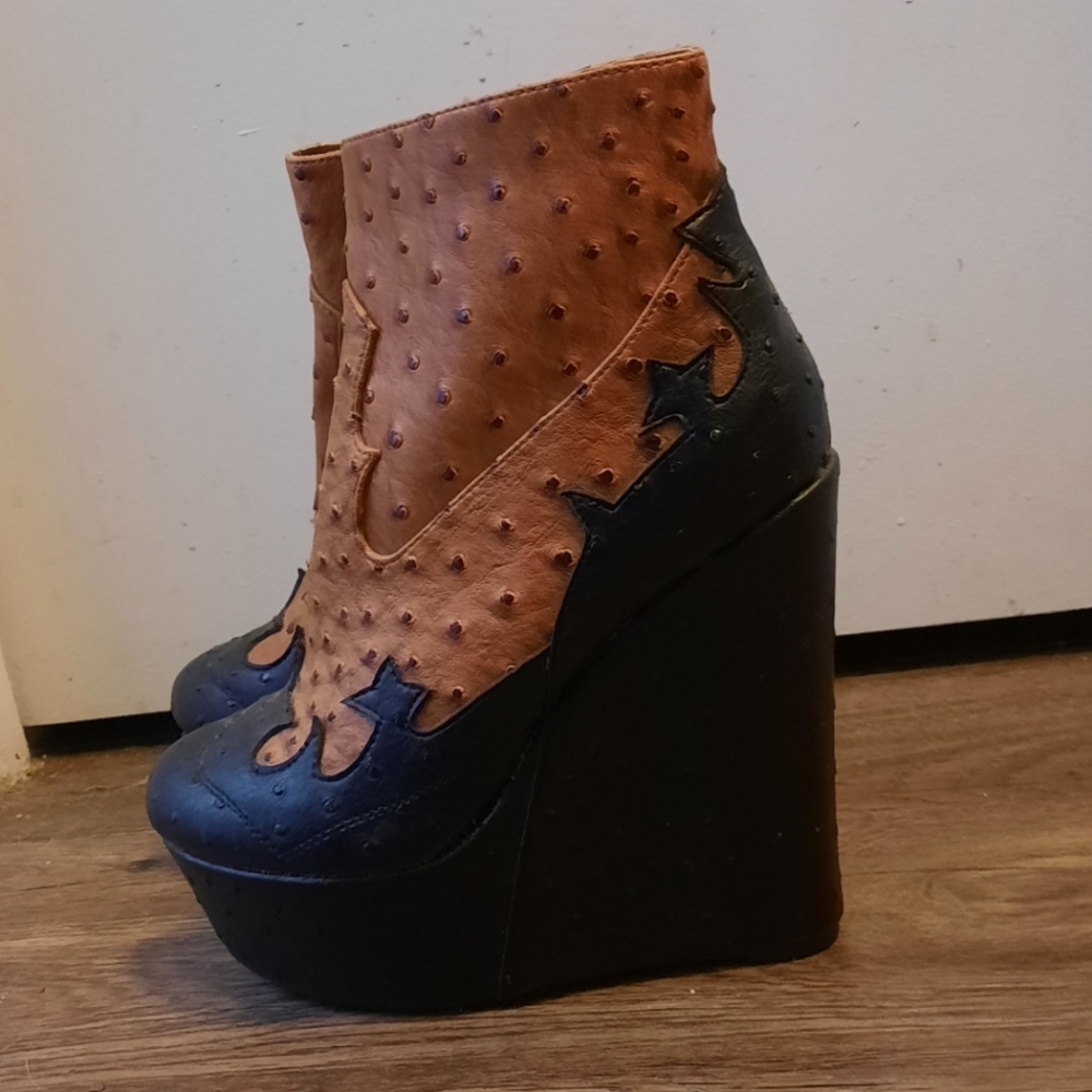 Western Ostrich Platform Wedge Bootie